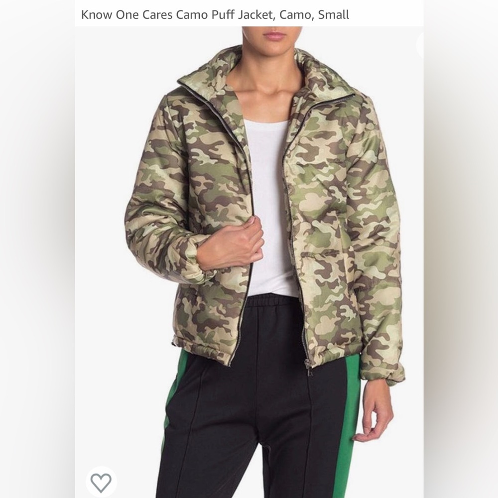 Know One Cares Camo Puffer Puff Jacket Small Camouflage Coat Military Winter